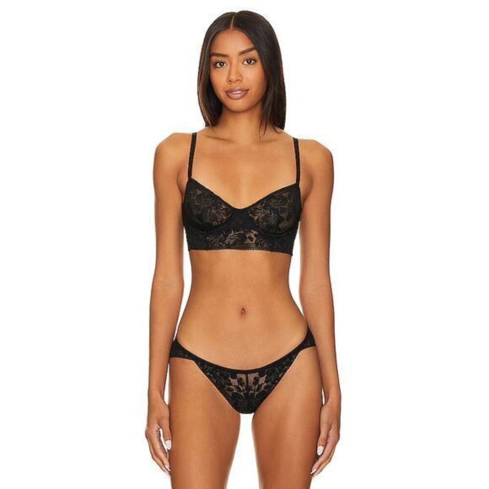 NWT Free People Sorento Demi Lace Longline Underwire Bra Black Noir 32C